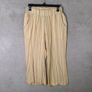 Indigo Rein Pants Womens Medium Yellow Striped Linen Blend‎ Cropped Wide Leg
